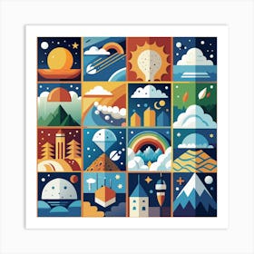 Set Of Colorful Flat Design Weather Icons Art Print