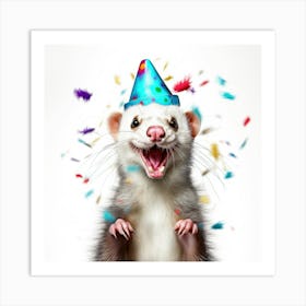 Ferret In A Party Hat 1 Art Print