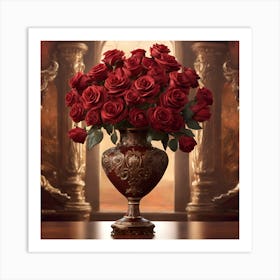 Red Roses In A Vase Art Print