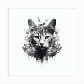 Cat With Flowers Art Print