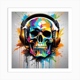 Skull With Headphones 40 Art Print