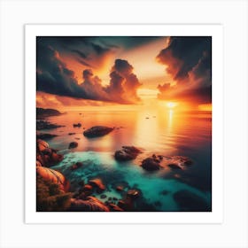 Sunset Over The Ocean 1 Art Print