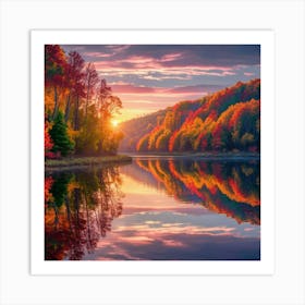 Autumn Reflected In A Lake Art Print