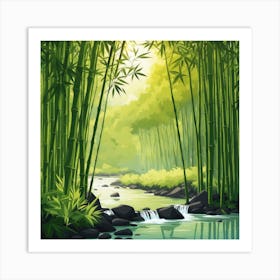 A Stream In A Bamboo Forest At Sun Rise Square Composition 373 Art Print