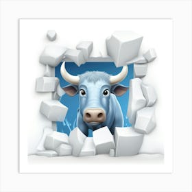 Bull Through A Wall 3 Art Print