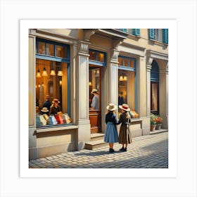 Two Women In Front Of A Shop Art Print