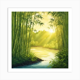 A Stream In A Bamboo Forest At Sun Rise Square Composition 278 Art Print