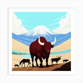 Bulls In The Desert 9 Art Print