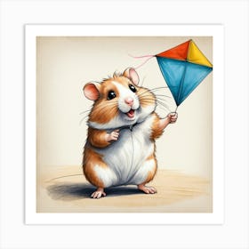 Hamster With Kite 2 Art Print