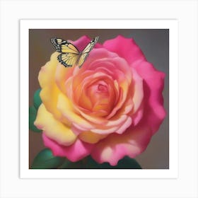 Rose With Butterfly 2 Art Print