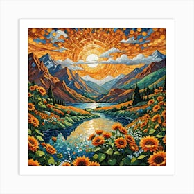 Sunflowers In The Mountains 2 Art Print