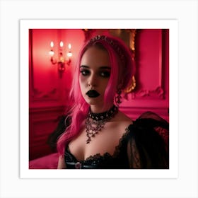 Gothic Girl With Pink Hair 4 Art Print