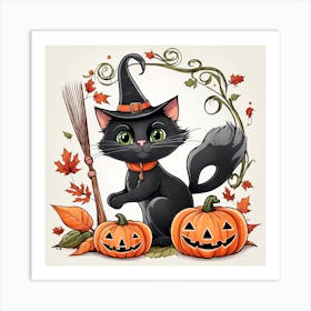 Cute Cat Halloween Pumpkin (13) Art Print