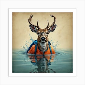 Deer In The Water Art Print