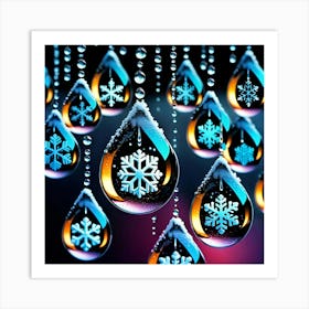 Snowflakes On Water Drops Art Print