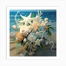 Sea Beach Bouquet Starfish And Flowers Wedding Nosegay Art Print
