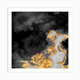 100 Nebulas in Space with Stars Abstract in Black and Gold n.050 Art Print