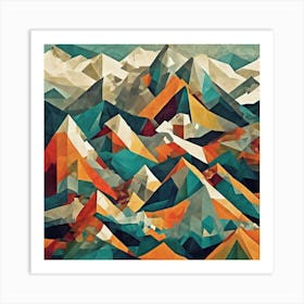 Fantasy Mystical Mountains Cubism Style Art Print