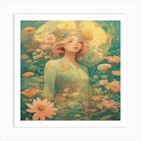 Girl In Flowers Art Print