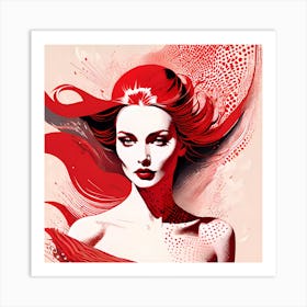 Lady In Red Illustration Of An Red Haired Woman Art Print