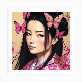 Asian Girl With Butterflies 5 Art Print