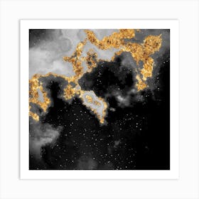 100 Nebulas in Space with Stars Abstract in Black and Gold n.088 Art Print