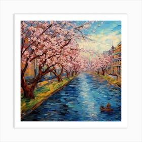 Cherry Blossoms On The Canal Art Print