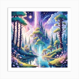 A Fantasy Forest With Twinkling Stars In Pastel Tone Square Composition 261 Art Print