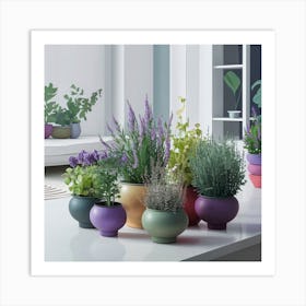 Potted Plants On A Table Art Print