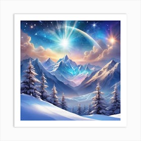 Winter Landscape With Stars 1 Art Print