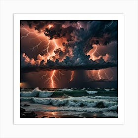 Lightning Storm Over The Ocean Art Print