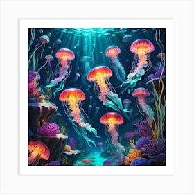 Jellyfish Under The Sea Art Print