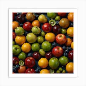 Colorful Fruits On A Blue Background Art Print