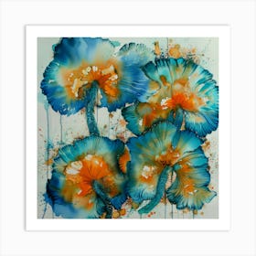 Blue And Orange Flowers 2 Art Print