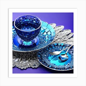 Blue And Silver Table Setting Art Print