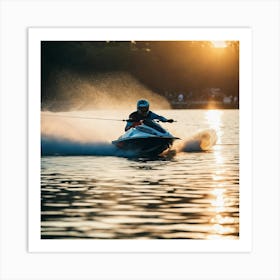 Jet Skier At Sunset Art Print