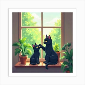 Cat And Plant Trouble Art Print Funny Cat (4) Art Print