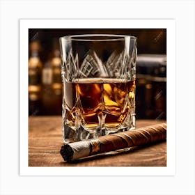 Glass Of Whiskey And Cigar Art Print