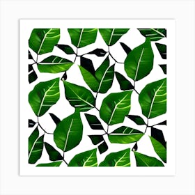 Seamless Pattern With Green Leaves Art Print