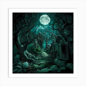 Spooky Graveyard Art Print