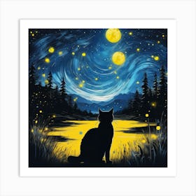 Starry Night Cat Art Print