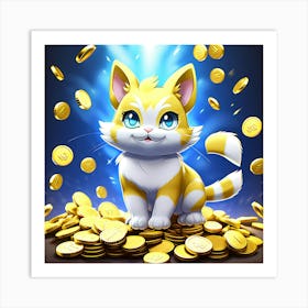 Meowth Pokmon Feline Cat Coins Treasure Mischief Paw Grinning Whiskers Purr Cunning Sne (2) Art Print