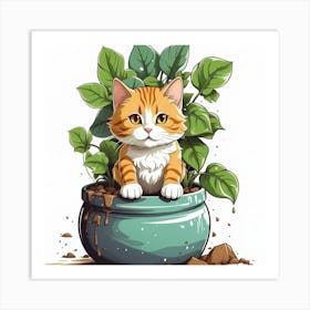 Cat In A Pot Art Print