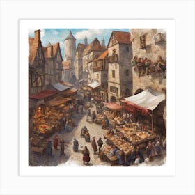 187040 Medieval Market Square With Vendors Selling Goods, Xl 1024 V1 0 Art Print