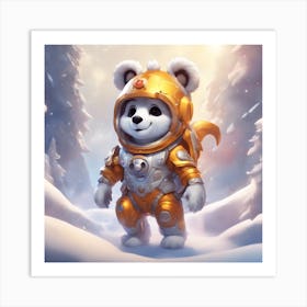 A Super Cute Chibi Zodiac Bear, In The Universe, With Snowwhite Shiny Fur, Happy Smile, Happy Smile, Art Print