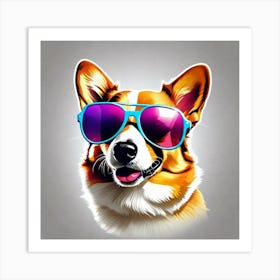 Corgi Dog With Sunglasses 5 Art Print