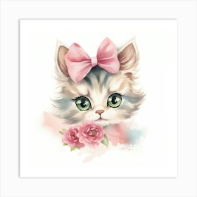 Cute Kitten With Pink Bow 4 Art Print