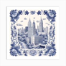 New York Usa Delft Tile Illustration 1 Art Print