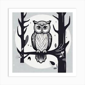 Owl On A Tree Branch Art Print