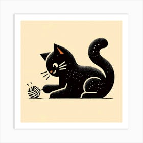 Black Cat Playing With Yarn Art Print